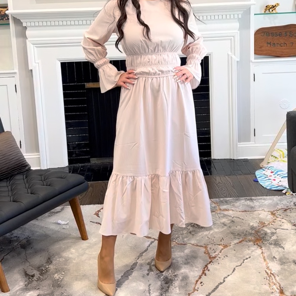 Blush Elastic Waist Midi Dress